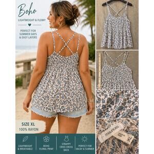 Maurices Boho Floral Smocked Mini Dress XL Flowy Strappy Back